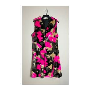 Camouflage Faux Fur Vest with Pink Accents